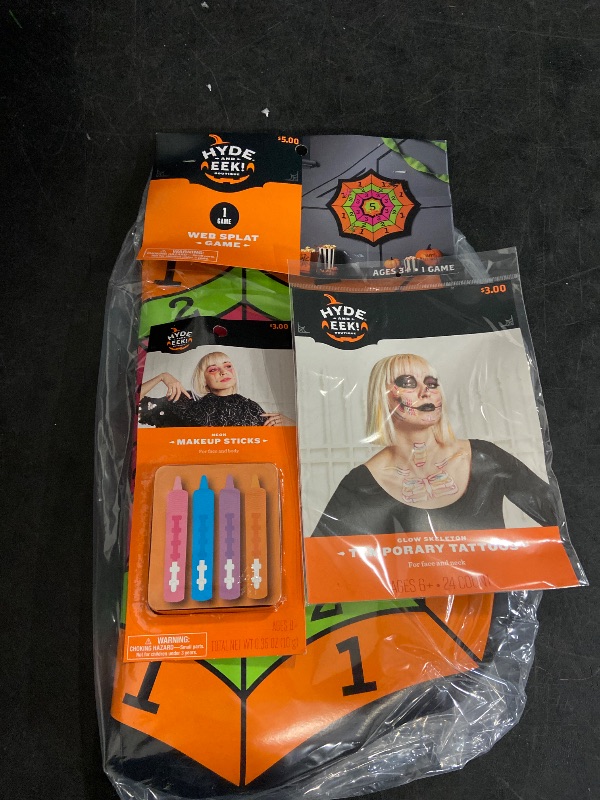 Photo 1 of 3pc Halloween Items - Web Splat game / temporary tattoos / Make up sticks