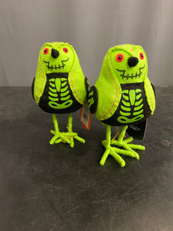 Photo 1 of (2) Featherly Friends 'X-Ray' Felt Bird Halloween Decorative Figurine