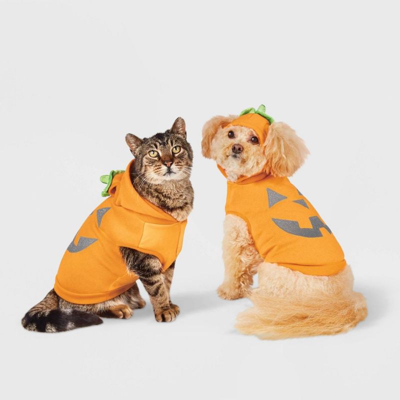 Photo 1 of XS- Reflective Halloween Jack-O'-Lantern Pumpkin Hoodie Dog and Cat Costume