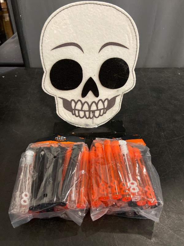 Photo 1 of 3pc Halloween Items - Felt Skull & 2 Pack (24CT) Of Bubbles 