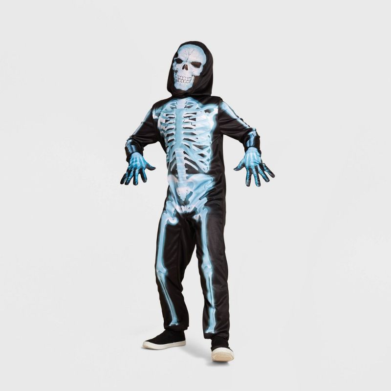 Photo 1 of S (6-7) Boys Black & White X-Ray Skeleton Halloween Costume Jumpsuit