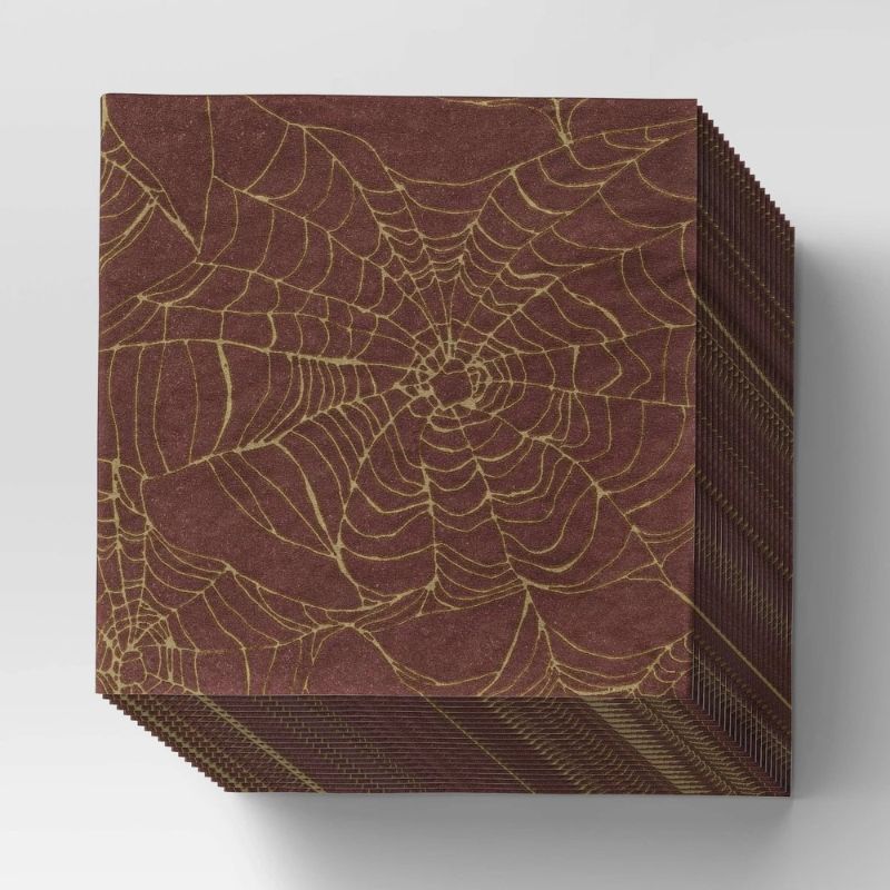 Photo 1 of 6 sets / 20ct Halloween Paper Disposable Beverage Napkins Dark Red - Threshold: Spider Pattern, Haunted House Theme, Party Napkins