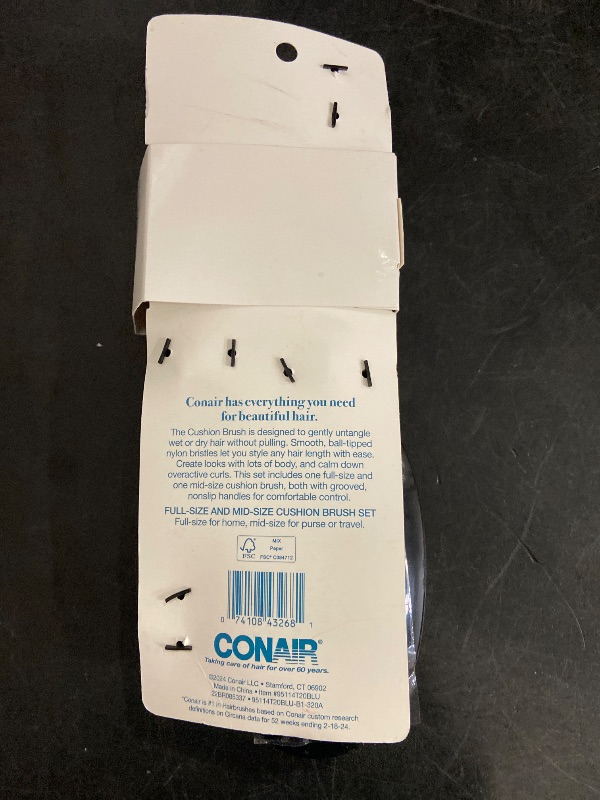 Photo 1 of Conair Professional Cushion Brush Set, Full & Mid-Size, Nylon Bristles for Detangling & Styling, Gentle on Hair & Scalp, Ideal for Thick & Curly Hair,