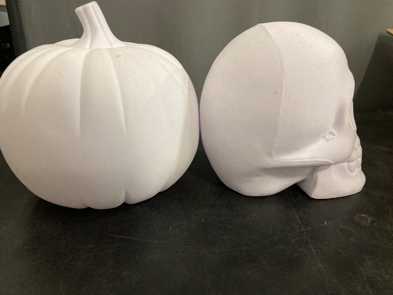Photo 1 of Skull and pumpkin decorations. White.