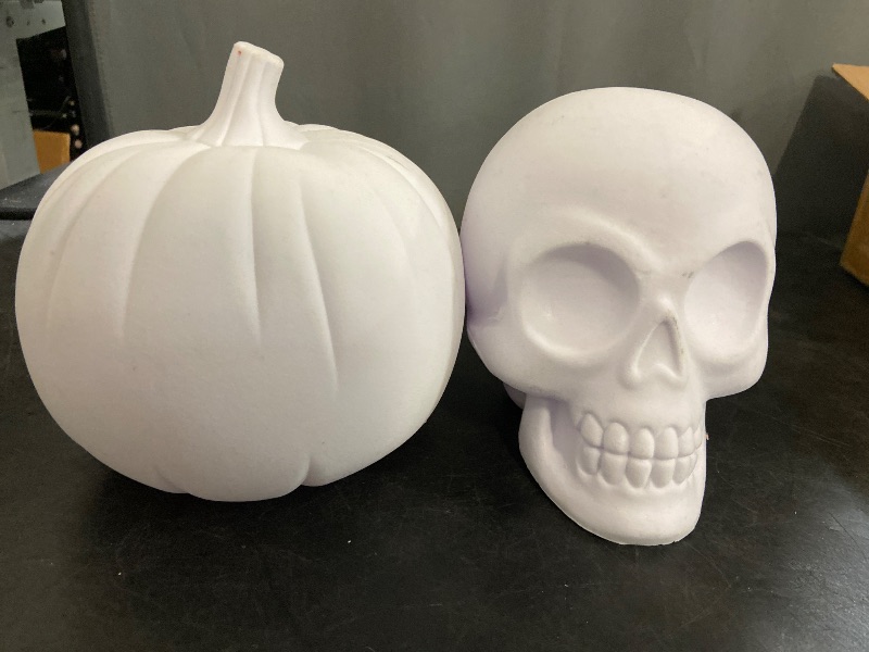 Photo 1 of Skull and pumpkin decorations. White.
