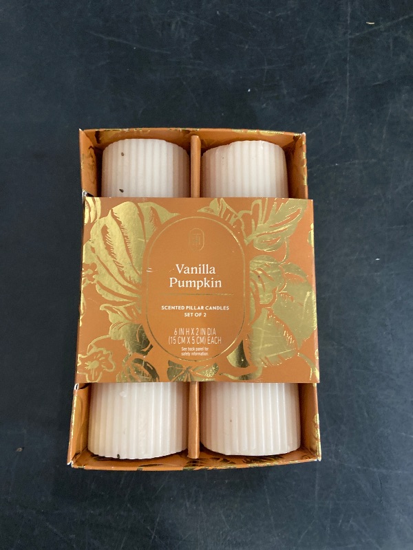 Photo 1 of  6"x2" 2pk Pillar Candle Set Vanilla Pumpkin - Threshold