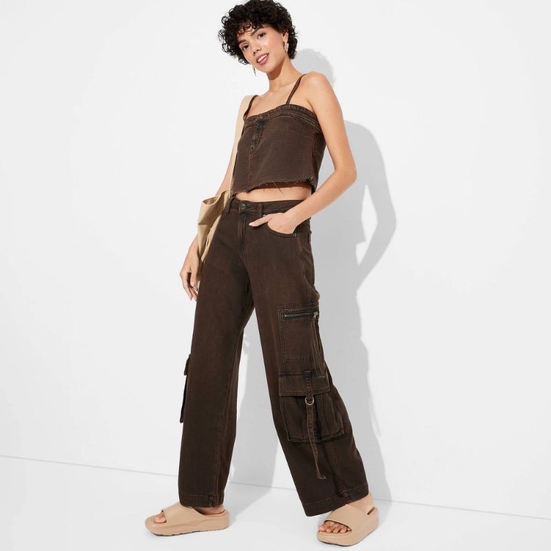Photo 1 of S 6 Women's Mid-Rise Wide Leg Cargo Baggy Pants - Wild Fable™ Brown
