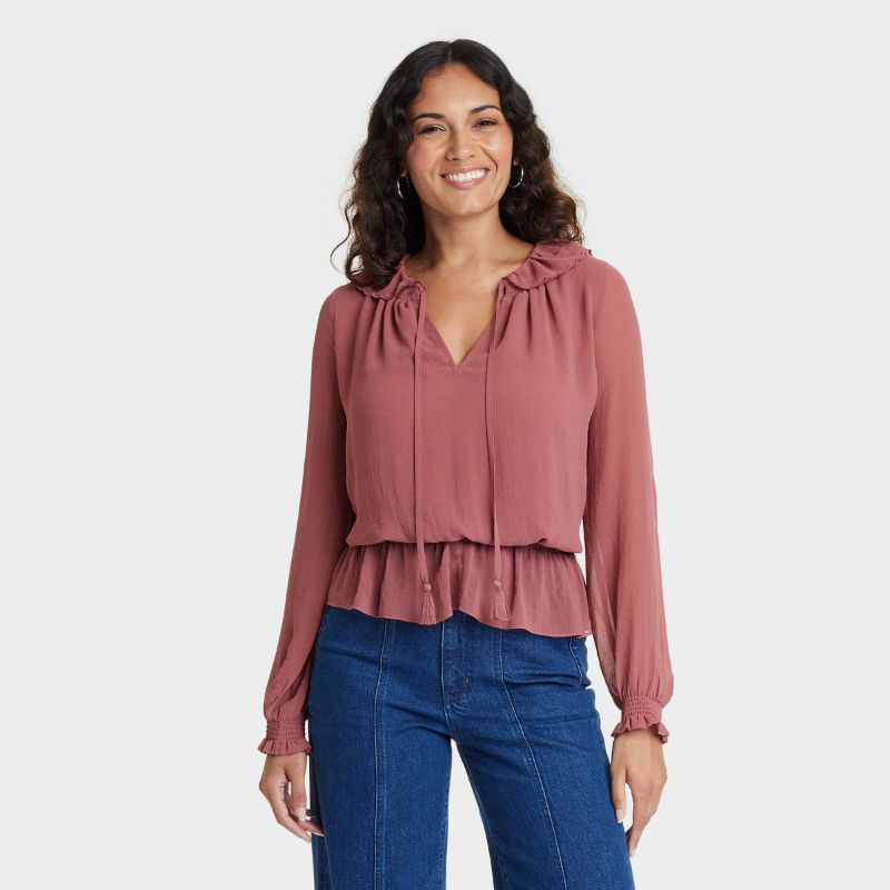 Photo 1 of L Women's Long Sleeve Blouse - Universal Thread™ Dark Mauve