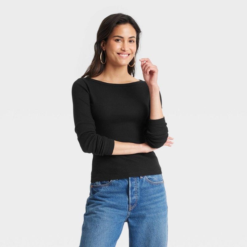 Photo 1 of M Women's Long Sleeve Boat Neck T-Shirt - Universal Thread™ Black
