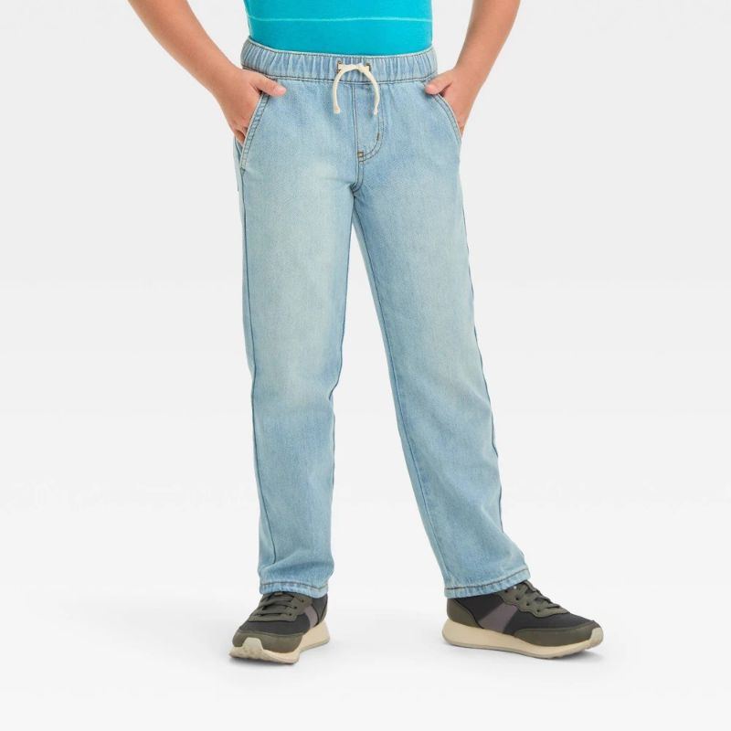 Photo 1 of S5 Boys' Straight Fit Pull-on Pants - Cat & Jack™ Light Blue 5: Denim, Elastic Waist, Mid Rise