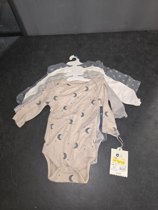 Photo 1 of 0-3M Baby 4pk Long Sleeve Moons Bodysuit - Cloud Island Cotton Infant Apparel, Crotch Snap, Lap Shoulder Design