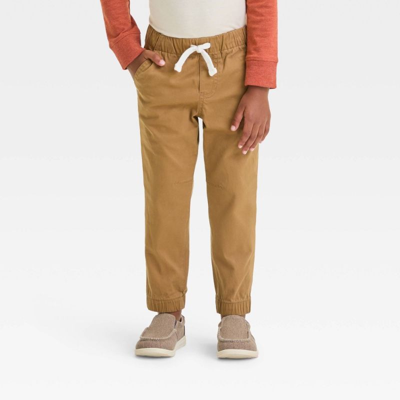Photo 1 of 3T Toddler Boys' Woven Jogger Pants - Cat & Jack Cotton-Spandex Blend, Elastic Waist, Reinforced Knees