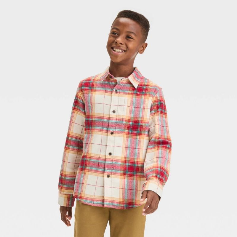 Photo 1 of M Boys' Long Sleeve Plaid Flannel Button-Down Shirt - Cat & Jack™ Orange