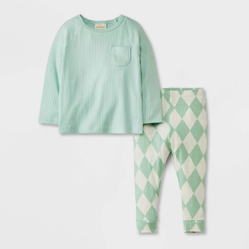 Photo 1 of 3-6M  Ribbed Top & Pants Set - Cat & Jack™ Mint Green 