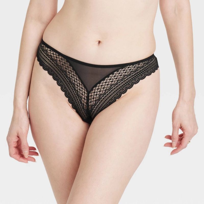 Photo 1 of Small Women's Geo Lace Thong - Auden™ Black S: Nylon Spandex Mid Rise Underwear
