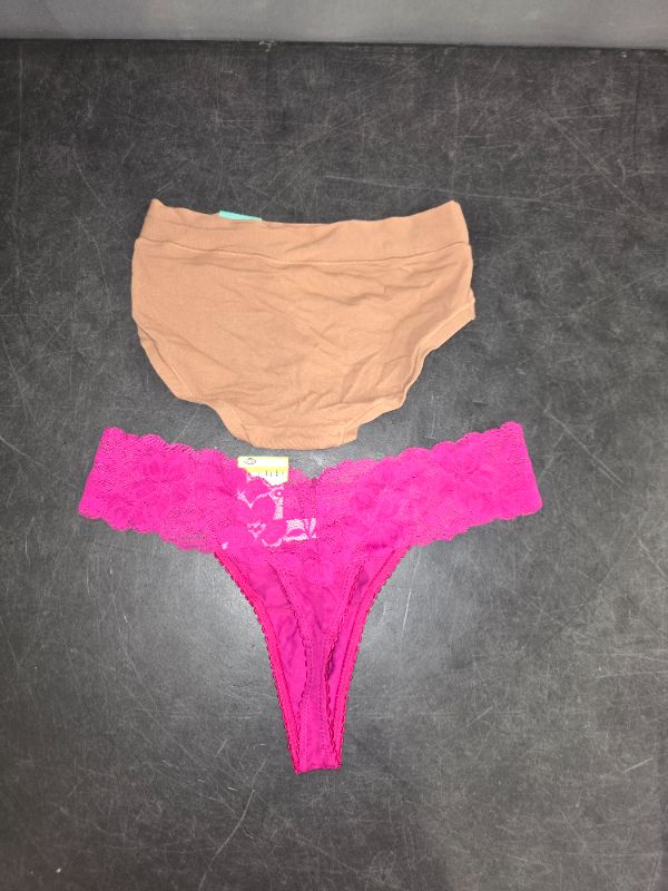 Photo 1 of Small Pink & Toffee Cotton Underwear  - 1 Thong & 1 Hipster 