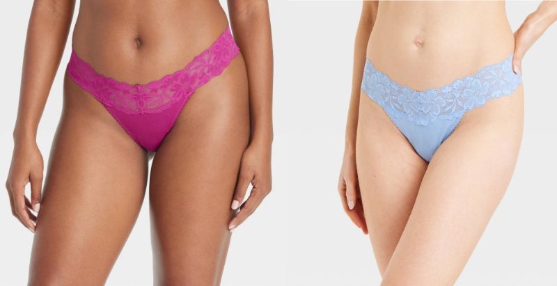 Photo 1 of Small Blue & Pink Women's Cotton Comfort Thong - Auden