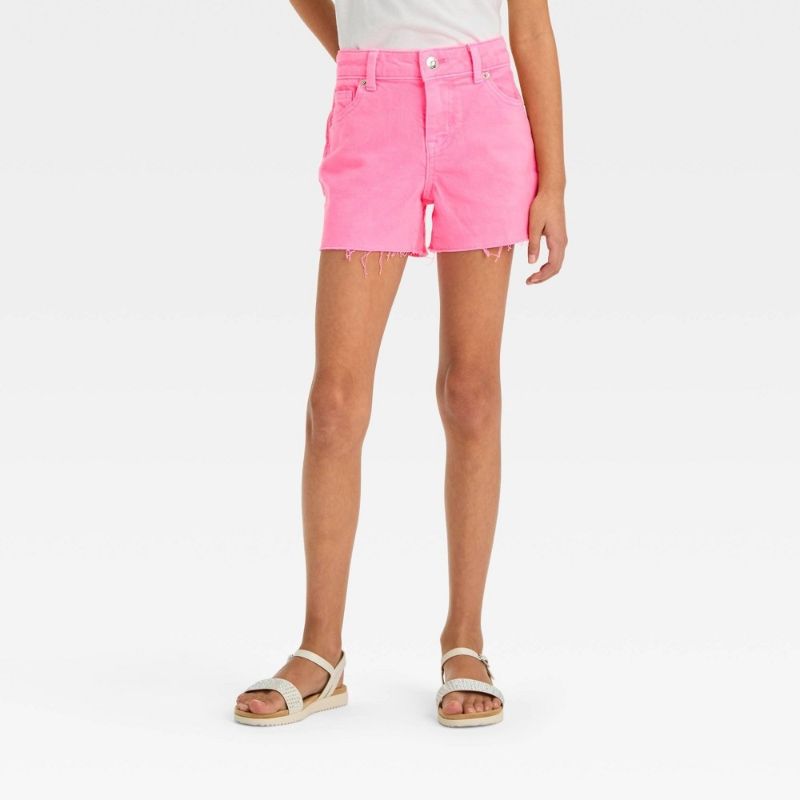 Photo 1 of XL Girls' Mid-Rise Cut-Off Jean Shorts - Cat & Jack™ Neon Pink 