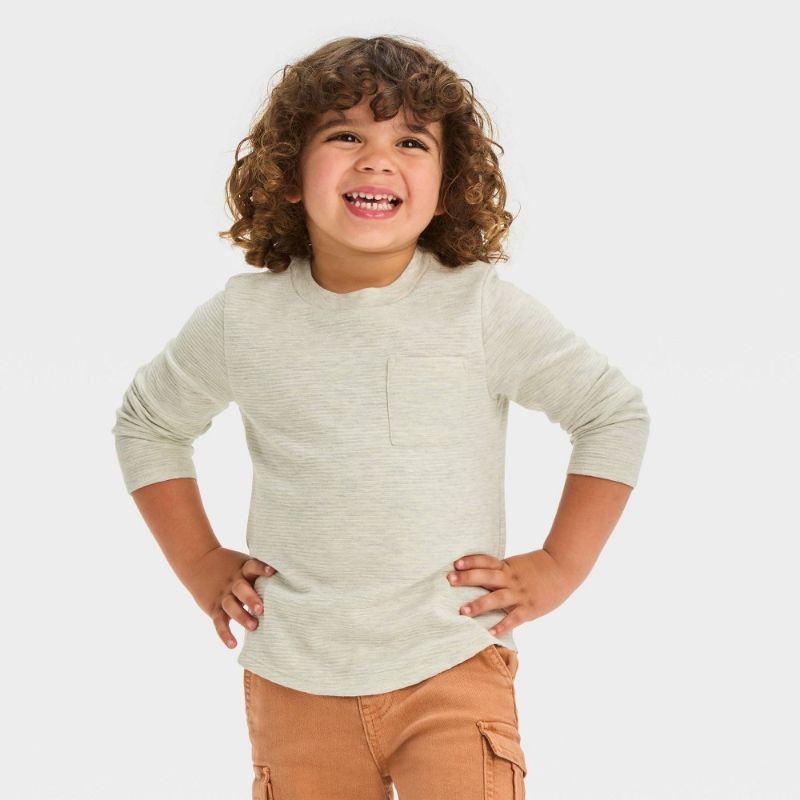 Photo 1 of 5T Toddler Boys' Long Sleeve Pocket T-Shirt - Cat & Jack Beige