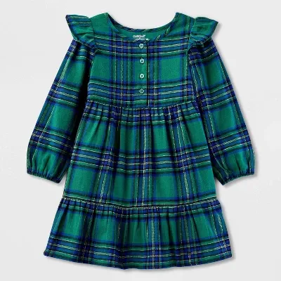 Photo 1 of XL Girls' Long Sleeve Flannel Plaid Dress Dark Green