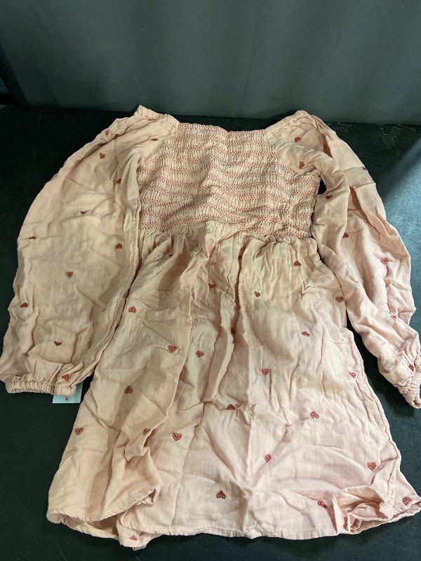 Photo 1 of XL Girls' Long Sleeve Woven Embroidered Heart Dress Pink