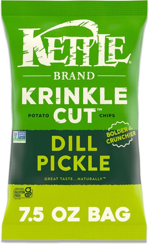 Photo 1 of Kettle Brand Potato Chips, Krinkle Cut Dill Pickle Kettle Chips, 7.5 Oz
- 17 box pallet. Exp date May/3/2025