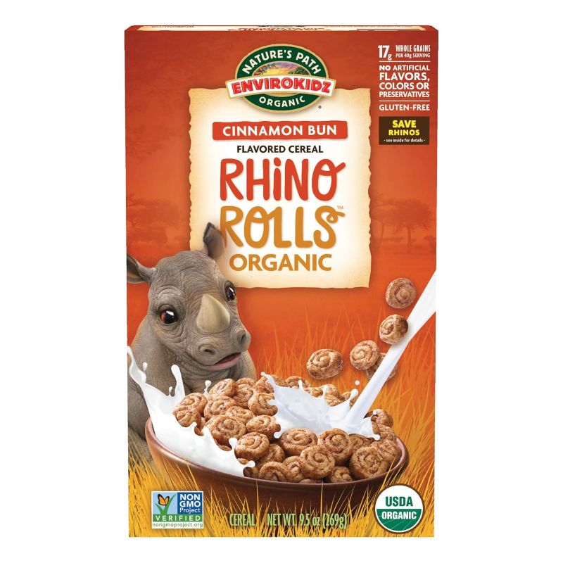 Photo 1 of EnviroKidz Organic Rhino Rolls Cereal, 9.5 oz (Pack of 1), Cinnamon Bun, Gluten Free, Non-GMO, by Nature's Path - 12pc
- exp date 2025/jun/7