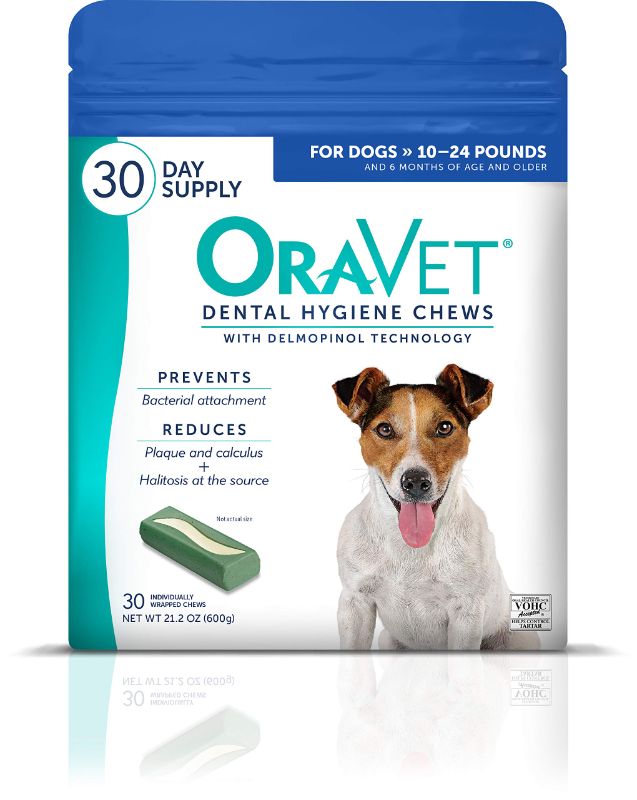 Photo 1 of ORAVET Dental Chews for Dogs, Oral Care and Hygiene Chews (Small Dogs, 10-24 lbs.) Blue Pouch, 30 Count-exp date 06/17/2025 - 6CT CASE