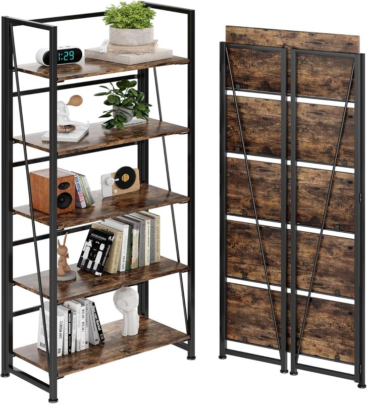 Photo 1 of BHG Vintage Multifunctional Folding Bookshelf, No-Assembly Plant Stand Storage Rack Shelves for Home Office (Fire, 5-Tier)