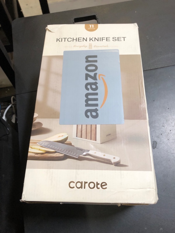 Photo 1 of CAROTE 11 Pieces Knife Set with Block for kitchen, Stainless Steel Razor-Sharp Blade, Triple Riveted Ergonomic Handle, Wooden Magnetic Block, Essential Knife Block Set, Beige