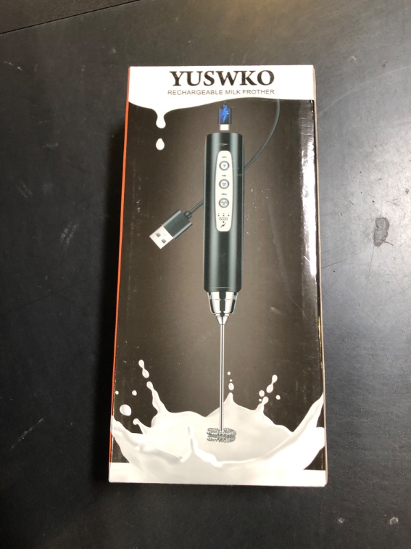 Photo 1 of YUSWKO Black Handheld Milk Frother Wand for Coffee, Rechargeable Electric Whisk with 3 Heads 3 Speeds Drink Mixer Coffee Frother For Latte, Cappuccino, Hot Chocolate, Egg