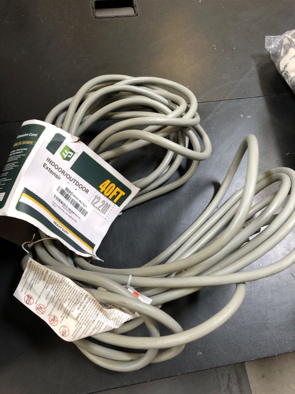 Photo 1 of EP 40 Ft Outdoor Extension Cord, 12/3 SJTW Heavy Duty Extension Cable with 3 Prong Grounded Plug, 15 AMP Power Cord for Lawn, Garden, Appliances, Gray