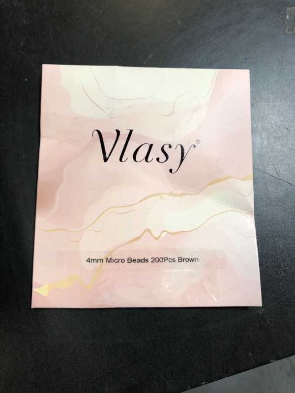Photo 1 of Vlasy 200Pcs 4mm Silicone Lined Micro Ring Beads for Hair Extensions 5Colors Apply (200Pcs Brown)