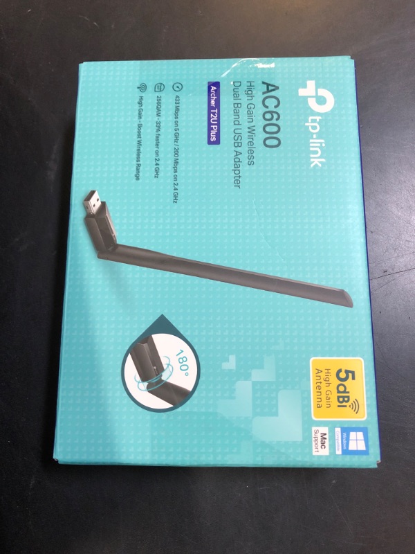 Photo 1 of TP-Link AC600 USB WiFi Adapter for PC (Archer T2U Plus)- Wireless Network Adapter for Desktop with 2.4GHz, 5GHz High Gain Dual Band 5dBi Antenna, Supports Win11/10/8.1/8/7/XP, Mac OS 10.9-10.14, Black