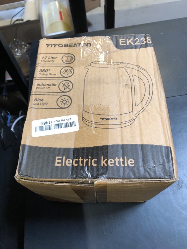 Photo 1 of Elite Gourmet EKT602X Glass Electric Tea Kettle Hot Water Heater Boiler BPA-Free with Blue LED Interior, Fast Boil and Auto Shut-Off, Strix Controller, 1.7L, Stainless Steel