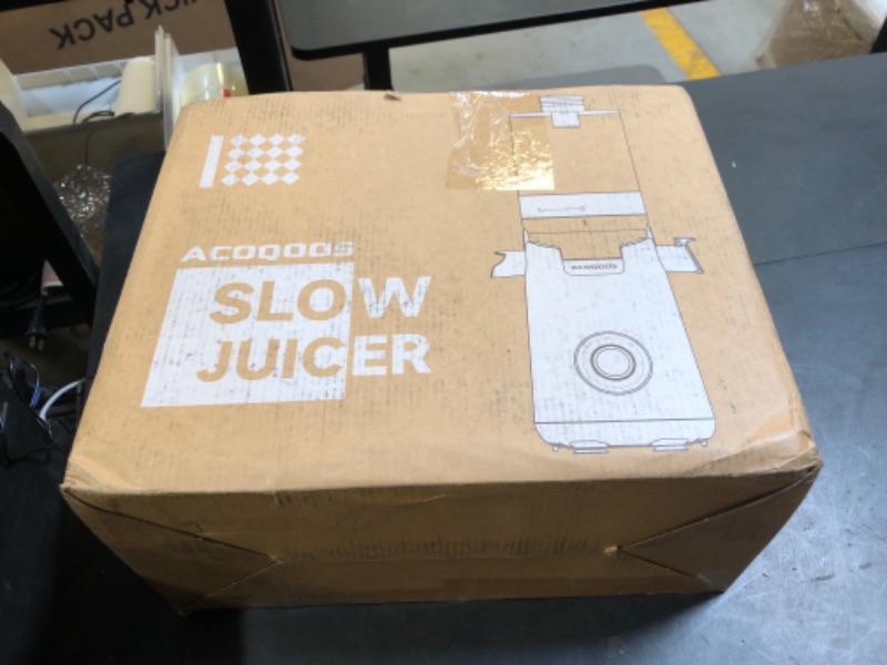Photo 1 of ACOQOOS Juicer Machines, Cold Press Juicer Whole Fruit and Vegetable with 5.3" Wider and Larger Feeding Chute (Capacity 1.8L), Easy to Clean Juicers with 2 Cups, Masticating Juicer Black