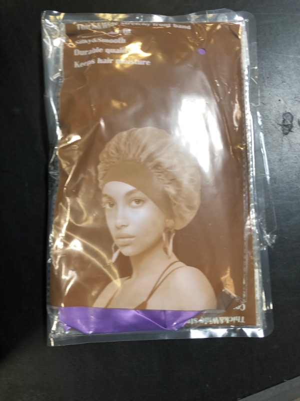 Photo 1 of 4PCS Satin Hair Bonnet for Sleeping,Bonnets for Black Women Men,Silk Bonnet for Sleeping,Hair Wrap Cap for Curly Hair,Elastic Wide Band Hair Bonnet Shower Cap (Black & Blue & Pink & Purple)