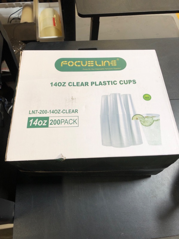 Photo 1 of FOCUSLINE 200 Count 14 oz Clear Plastic Cups, Large Disposable Cups Plastic Party Cup, 14 Ounce Heavy duty Clear Cups for Party, Wedding, Thanksgiving, Halloween, Christmas