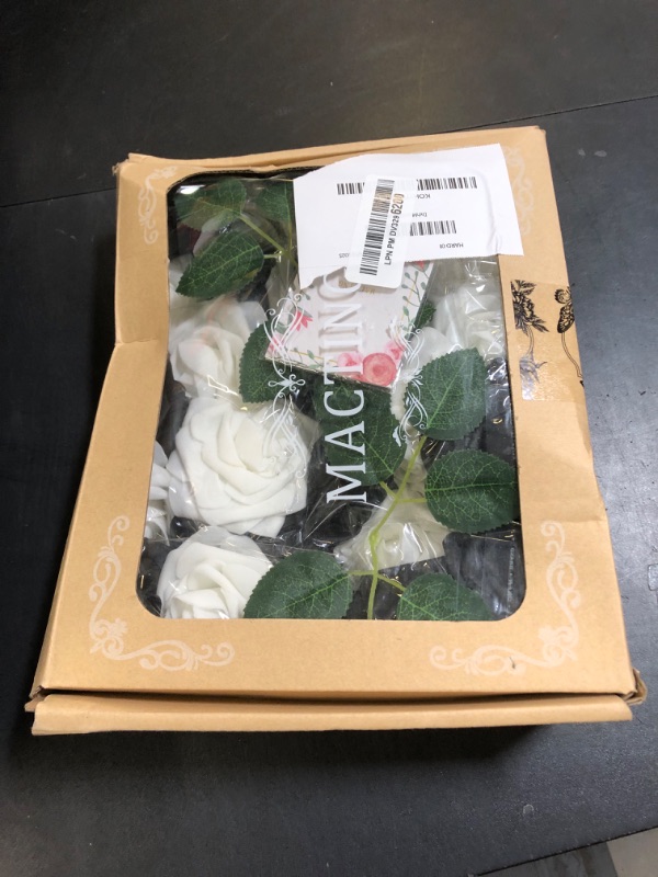 Photo 1 of MACTING 30PCS Artificial Flower Roses Black and White Fake Flowers with Stem Real Touch Foam Roses for Wedding Kissing Ball Corsage Party Baby Shower Home Christmas Decorations