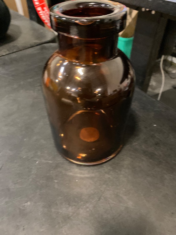 Photo 1 of 9" Tinted Glass Jug Vase Amber - Hearth & Hand™ with Magnolia: Farmhouse Tabletop Decor, Watertight Flower Holder
