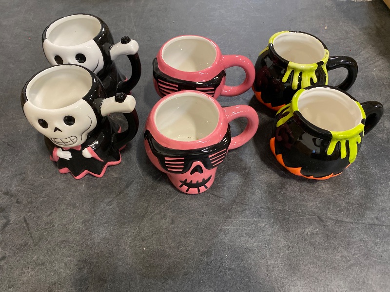 Photo 1 of 6 Pack Earthenware Figural Grim Reaper,  Skull and Potion Cauldron Mugs