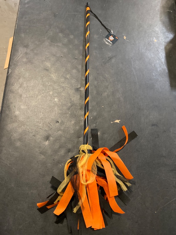 Photo 1 of Hyde and Eek-Kids Witch Broom-34in. Long From Top to Bottom-Orange & Black