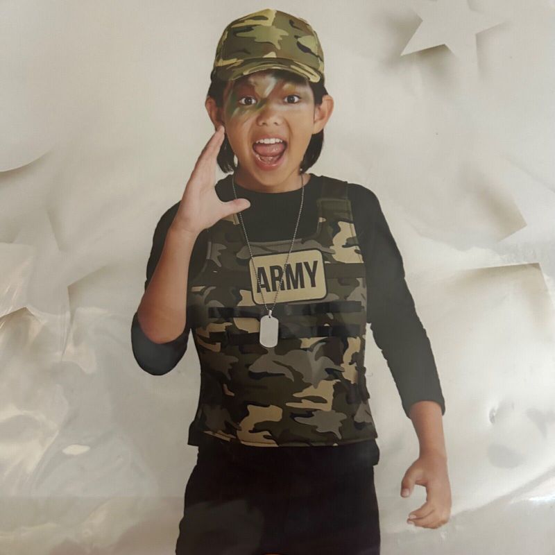Photo 1 of One size Soldier Kids Costume Accessories Vest Hat DogTags Dress up