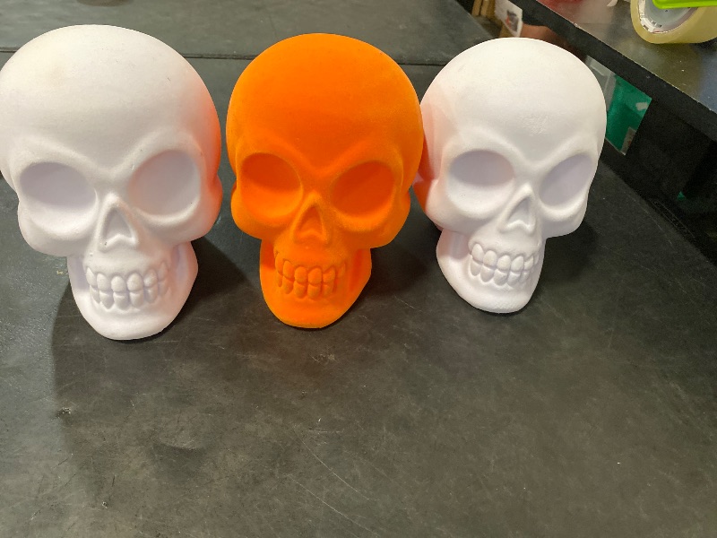 Photo 1 of 3pack 6.5 Plastic Flocked Skull Halloween Decorative Sculpture - Hyde & EEK! Boutique