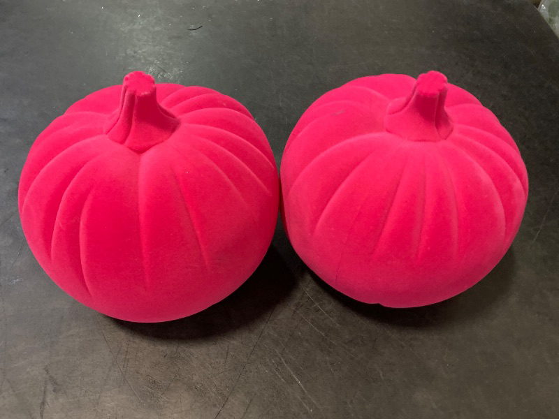 Photo 1 of 2pc Hyde & Eek Neon Pink Plastic Flocked Pumpkin