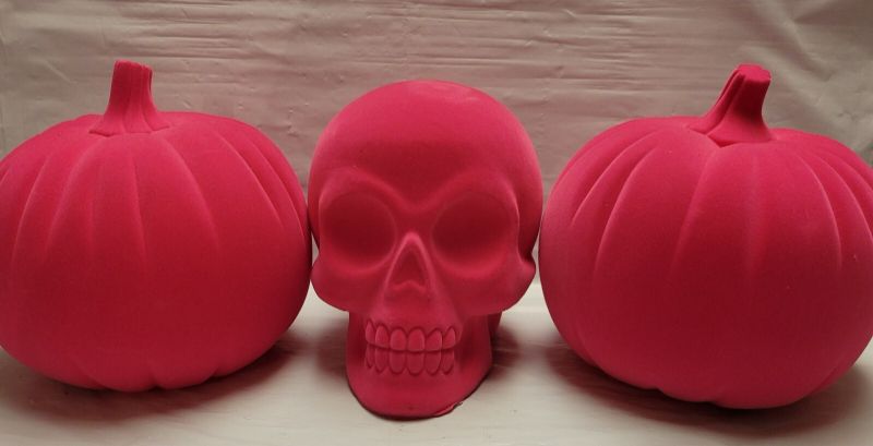 Photo 1 of 2pc Hyde & Eek Neon Pink Plastic Flocked Pumpkin