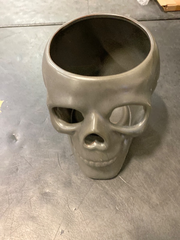 Photo 1 of 6.12"x8.25" Large Patina Pillar Ceramic Skull Candle Holder Black - Threshold