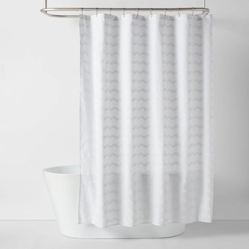 Photo 1 of Wave Kids' Shower Curtain White - Pillowfort: Kids Bathroom Twill Stripes, Recycled Polyester, OEKO-TEX