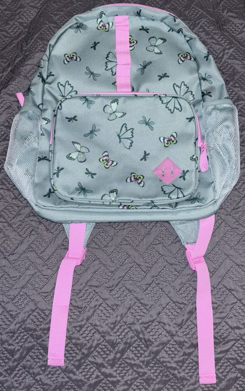 Photo 1 of Cat & Jack Girl's 17" Novelty School Backpack Green Butterfly Pink Trim NWT