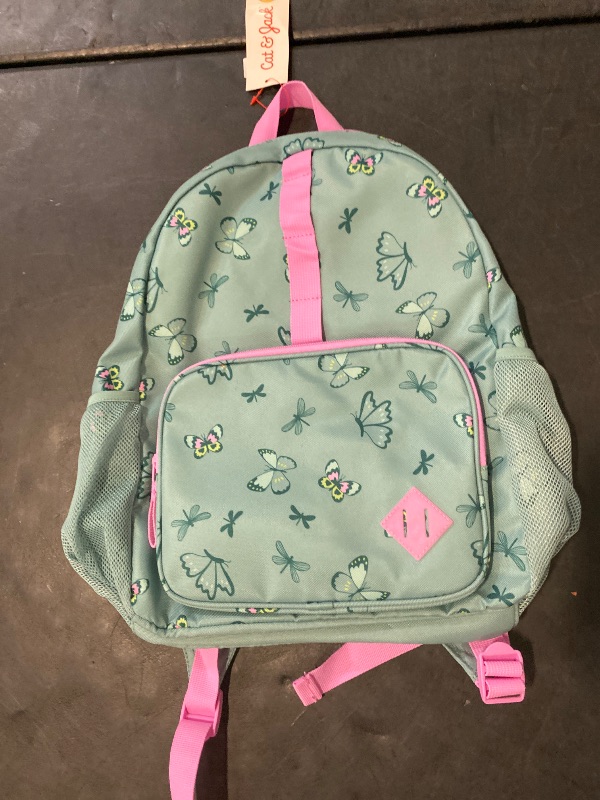 Photo 1 of Cat & Jack Girl's 17" Novelty School Backpack Green Butterfly Pink Trim NWT